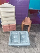 Playskool Dollhouse Baby Furniture High chair Cabinet Bouncer Loving Family 1994