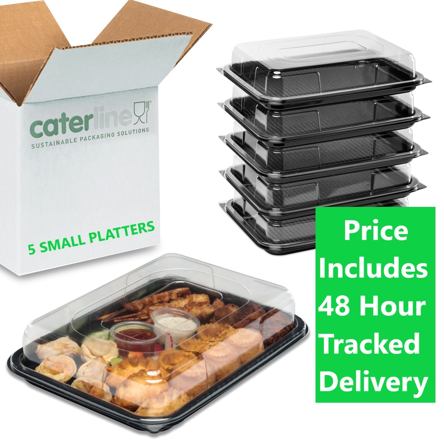 5 x Small Reusable Plastic Catering Platters/Trays & Lids Sandwiches