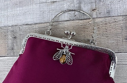Velvet Clutch Purse. Bee Evening Bag. Burgundy Handbag - Picture 8 of 12