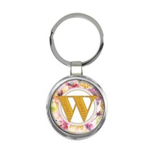 Monogram Letter W : Gift Round Keychain Name Initial Alphabet ABC