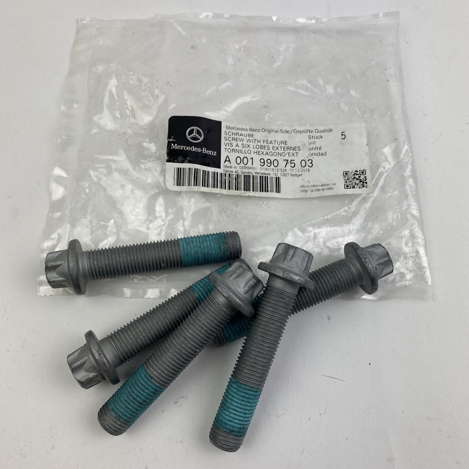 5-pack of Genuine Mercedes-Benz OEM Strut Mount Bolts 001-990-75  