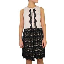 Kensie Cream Pink & Black Lace Sleeveless High Neck Twee Mini Dress Medium