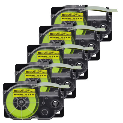 5PK Fluorescent Yellow Tape Cartridge XR-18FYW for Casio KL-120 EZ Label  Printer UK