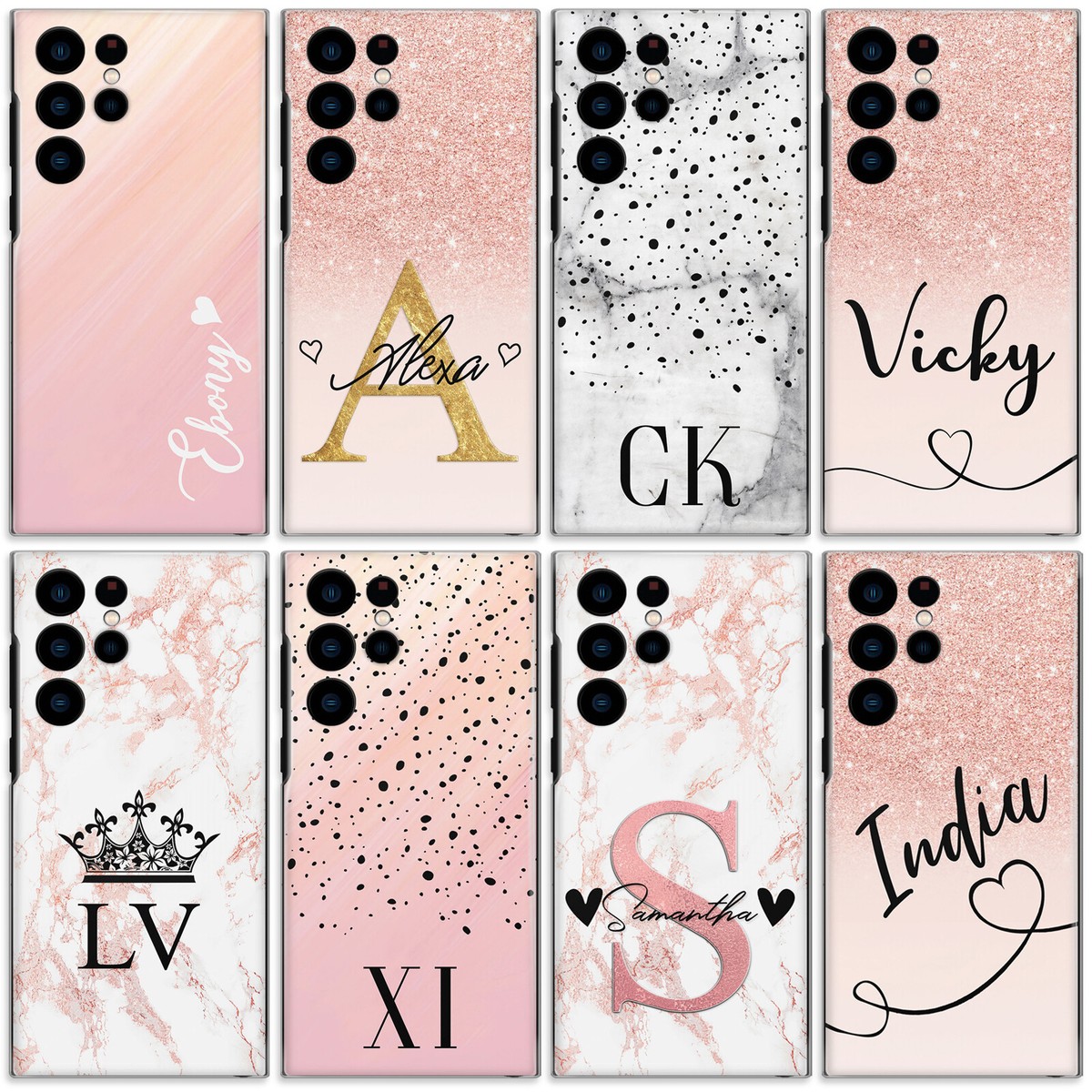 Pink Initial Phone Case;Personalised Pink/Grey Marble Hard Cover