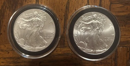 Lot of 2 American Silver Eagles, 2013 And 2014 - Each Is 1oz .999 Fine Silver