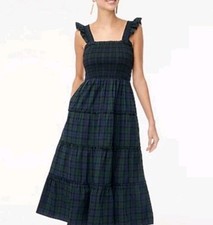 J. Crew Tartan Blackwatch Plaid Smocked Poplin Dress Size PS