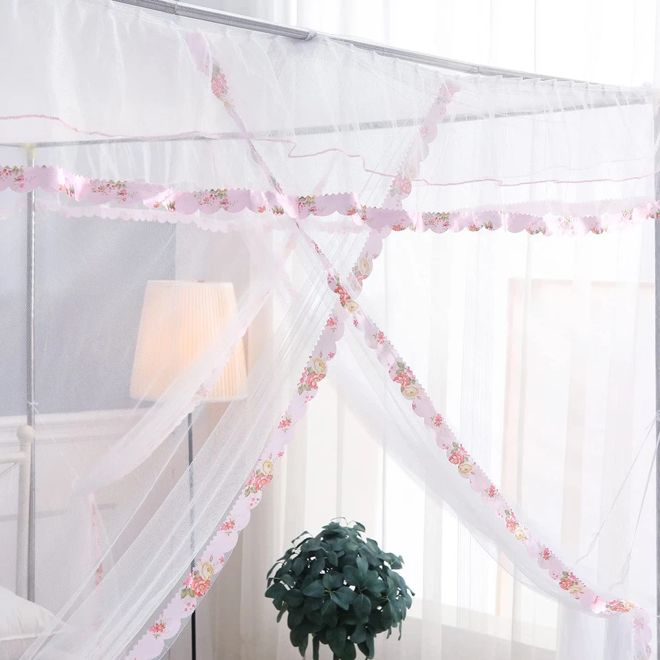 Dossel cortinas de cama completas - 4 dossel de canto para camas, dossel de cama para meninas Adu... - Imagem 4 de 4