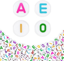 360Pcs 4X7Mm Acrylic Letter Beads for Jewelry Making - White round Vowel Letter