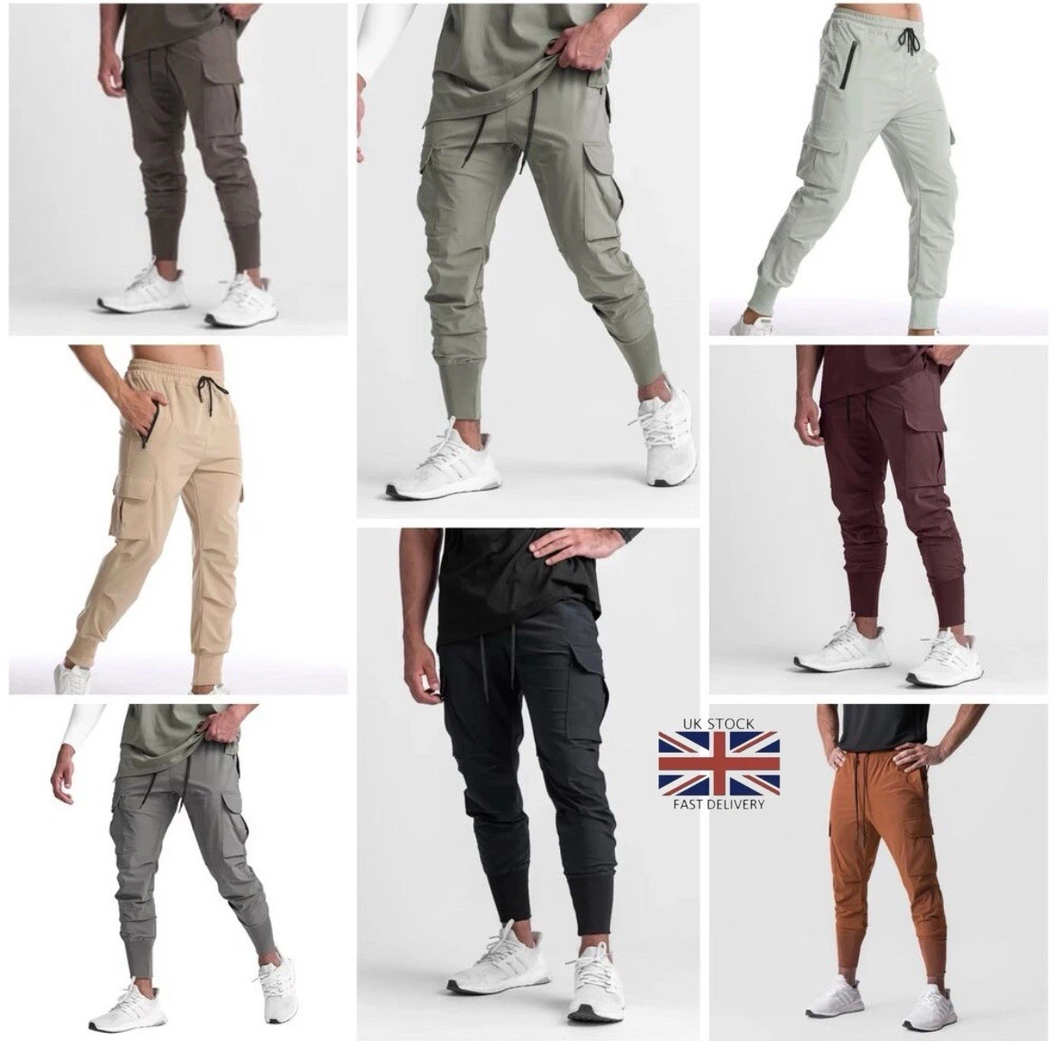 Mens Cargo Tracksuit Jogging Bottoms Joggers Casual Style Track Trousers Pants