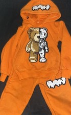 RAWYALTY Boys Orange Bear Hoodie and Pants 2-Piece Outfit Set Bear Pattern