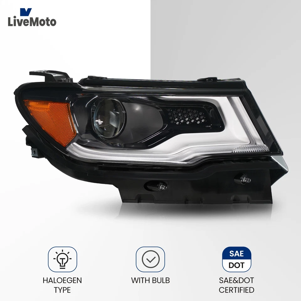 Halogen Upgrade LED Headlights For 2017-2021 Jeep Compass Tube Projector Pair - Image 2 of 4