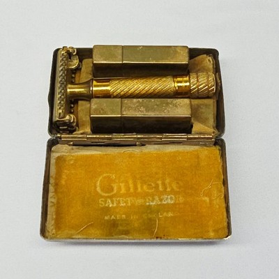Vintage Gillette Aristocrat Goldfarben Rasierhobel Set - Original Etui