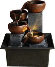 Indoor 4-Tier Relaxation Tabletop Fountain Waterfall Function，With Warm Color LE