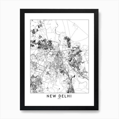 Neu Delhi weiße Karte Kunstdruck gerahmt Wandbild Poster Leinwanddruck Bild