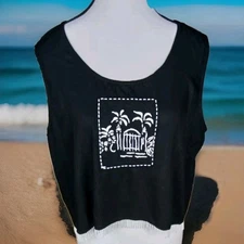 Paradiso Top Size XL Beaded Palm Tree Beaded Trim Rayon Black