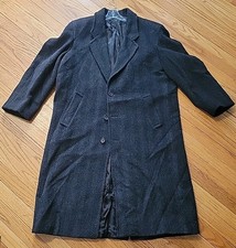 Nino Cerruti Gray Striped Overcoat Men's 40/s  Long Button Notch Collar Wool