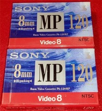 Lot of Two 2 Sony MP 120 8mm Video 8 Camcorder Cassettes, P6-120MP, NEW