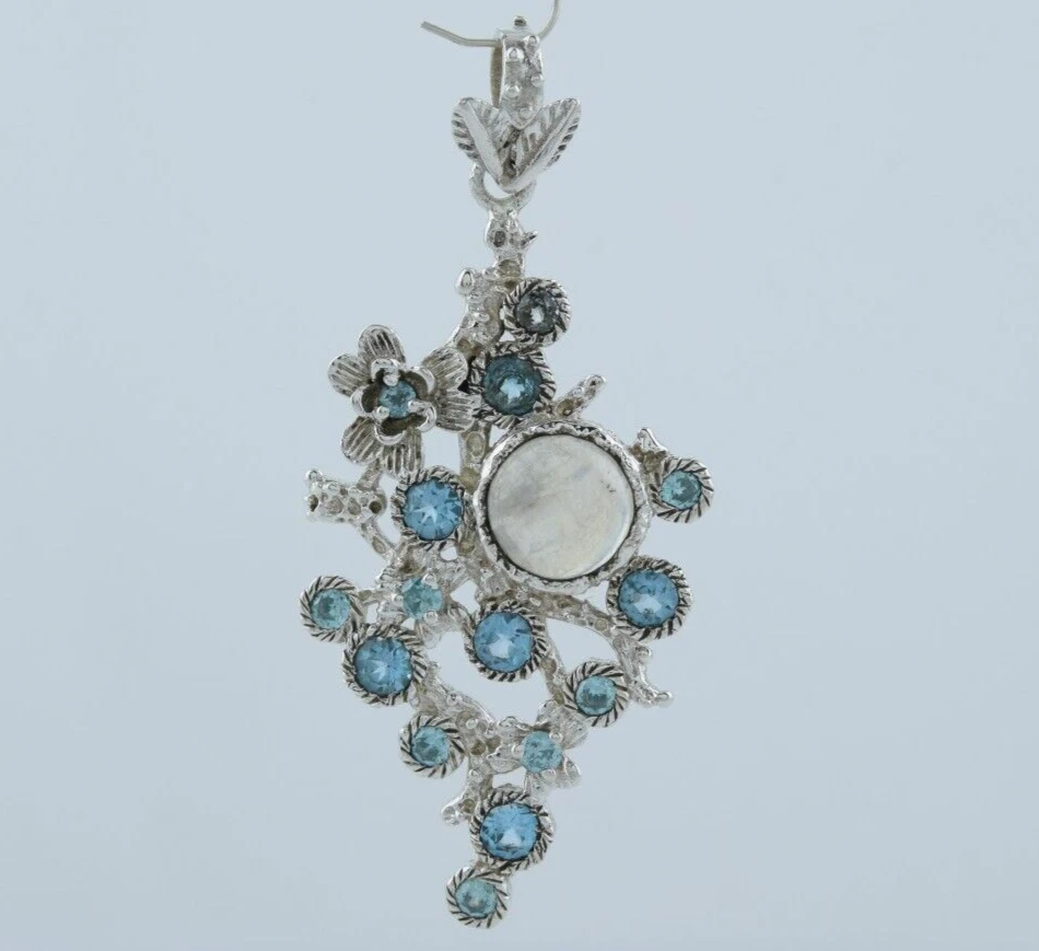 Pietra di luna arcobaleno appariscente pietra preziosa topazio blu argento... - Immagine 2 di 4