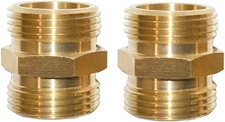 2 Pack 3/4" GHT Brass Garden Hose Hex Double Male Connector New