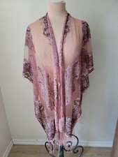 Pink Paisley Sheer Kimono Tunic Top Fringe Festival Boho