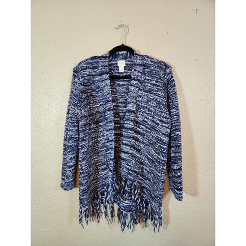 Chico's Women's Spacedye Fringe Anniston Open Front Cardigan Sweater Size 2 / L
