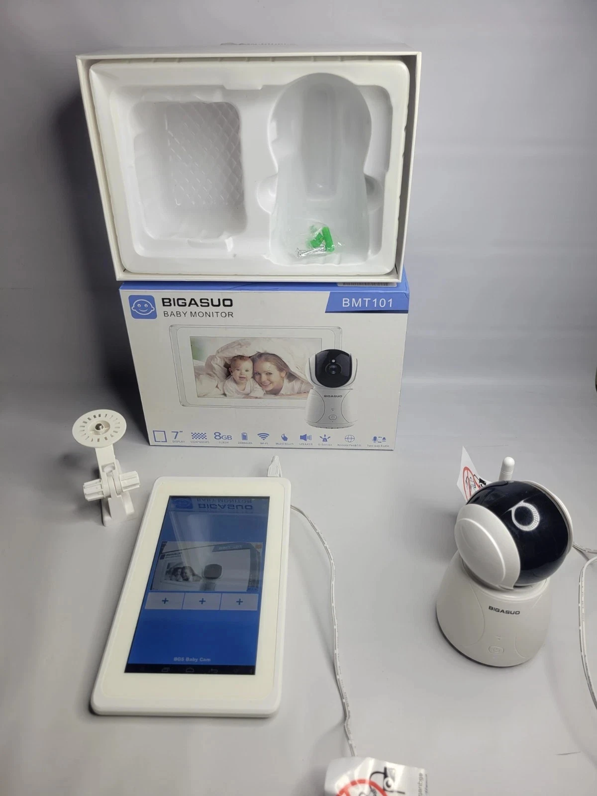 BIGASUO Upgrade Baby Monitor, Video Monitor 7" baby monitor set, White