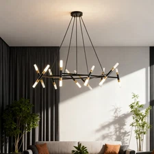 Black 41'' Pendant 20 Light Rectangle Ceiling Chandelier Island Fixture Kitchen