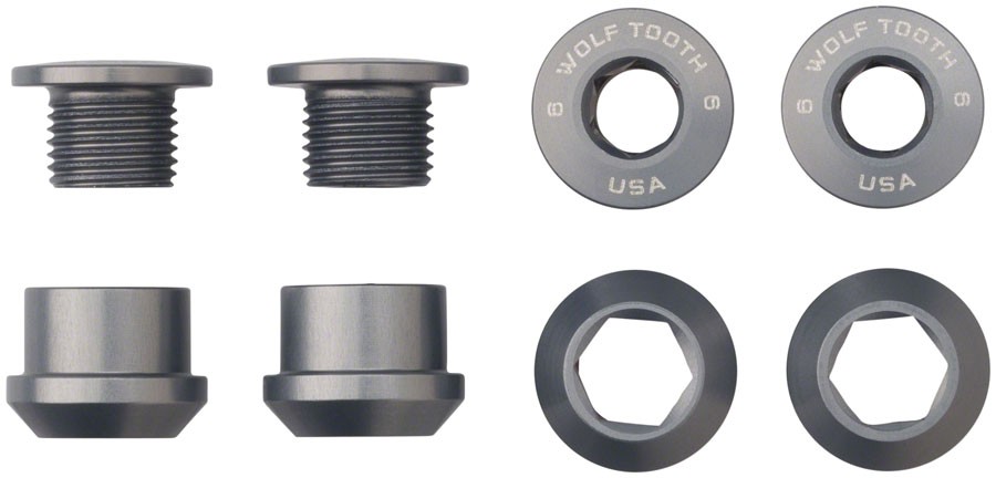 Wolf Tooth 1x Chainring Bolt Set - 6mm Aluminum Dual Hex Gun Metal for Single 6190₽