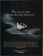 De Beers Diamond Engagement Ring Magazine Ad 1998 Vintage Print Black
