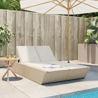Doppel-Sonnenliege Mit Auflagen Beige Poly Rattan FüR Garten Und Terrasse