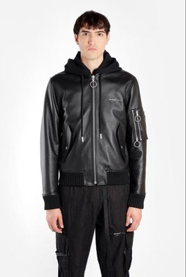 Off-White Leather Bomber Jacket S Authentic Used Stylish SlimFit