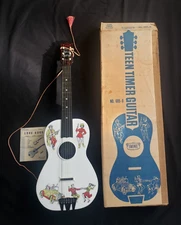 VTG 1955 Emenee TEEN TIMER 6 String Children's Guitar, Songbook, & Box #605-6