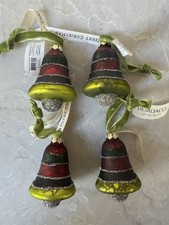 Lot of 4 New Nwt Demdaco Mercury Glass Christmas Bells Ornaments New Glitter 3  