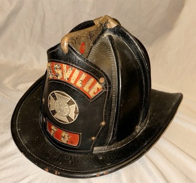 Vintage Cairns Leather Fire Helmet with Leather Front from Byesville, Ohio