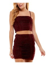 CRYSTAL DOLLS Womens Mini Dress Maroon Spaghetti Strap Knit Mesh Juniors S