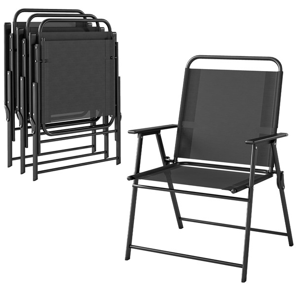 Pack de 4 Sillas de Camping Plegables con Respaldo Alto Asiento Ancho y Reposabr