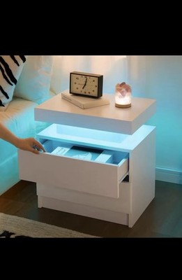 White Bedside Table with Lights