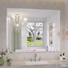 Frameless Bathroom Mirror for Wall, 40"X32" Beveled Bathroom Vanity Mirror, Mode