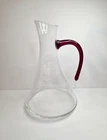 MCM Blenko Rialto Style Glass 11" Decanter Handblown Clear Glass with Red Handle