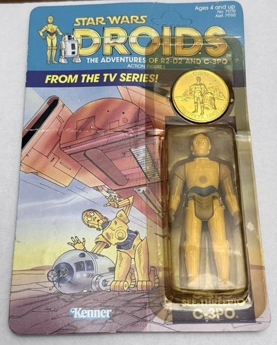 1985 Kenner Star Wars DROIDS C-3PO w/ Gold Coin Sealed Card No Punch Vintage NOS