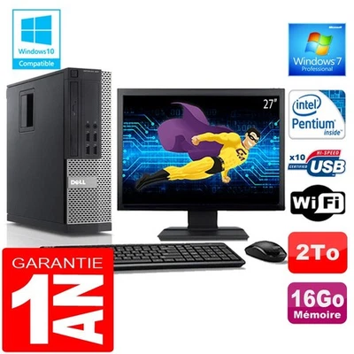 PC DELL 990 SFF Intel G840 Ram 16Go Disque 2 To Wifi W7 Ecran 27" - Photo 1/4