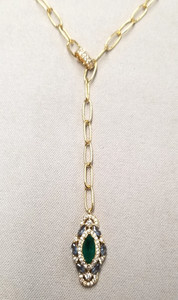 Authentic Bomb Party Green CZ Halo Pendant Yellow Gold Plated Lariat Necklace 18"+2.5"