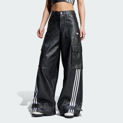 Adidas Adilenium Damen Saison 3 Vintage Kunstleder Hose Schwarz RAR 27'' 30''