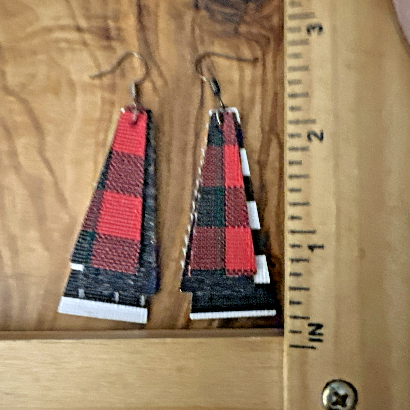 Layered Buffalo Check Striped Faux Leather Earrings Red Black White ...