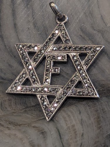 Star of David Pendant 800 Silver Marcasite Jewish Art Deco Symbolic 1+" Vintage