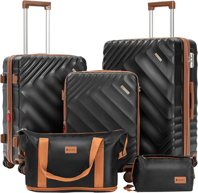 Versatile 5-Piece Black Luggage Set with Spinner Wheels & TSA Lock