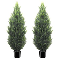 4FT Artificial Topiary Trees 2 Pack, Realistic Faux Cedar Pines UV Rated