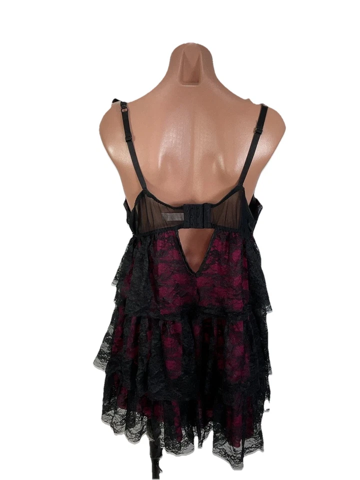 Cacique Negro y Rosa Mujer Talla Grande Acolchado Sujetador Push Babydoll Camisón 22/24 Foto 2 de 4
