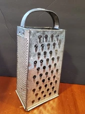 Vintage Stainless Steel 4 Sided Box Cheese Grater, Slicer, shredder with Handle