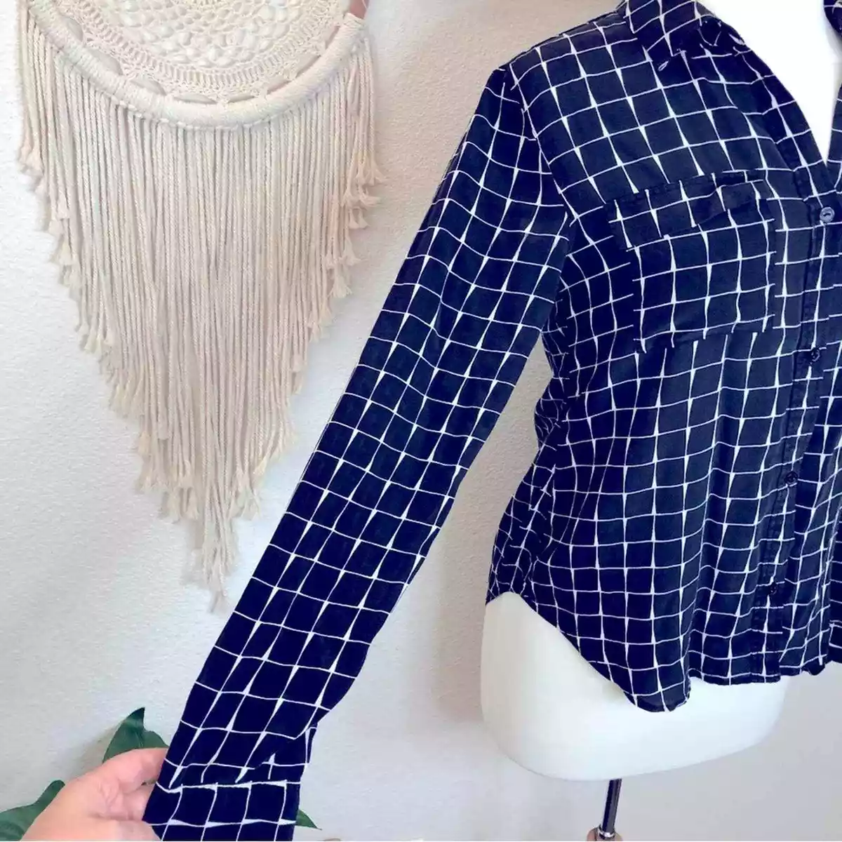 black and white windowpane blouse